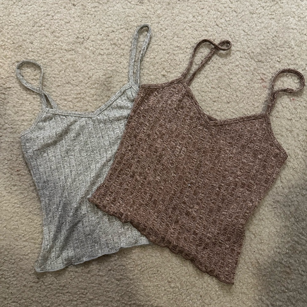Women's Ribbed Knit Cami Top - Gray and Brown